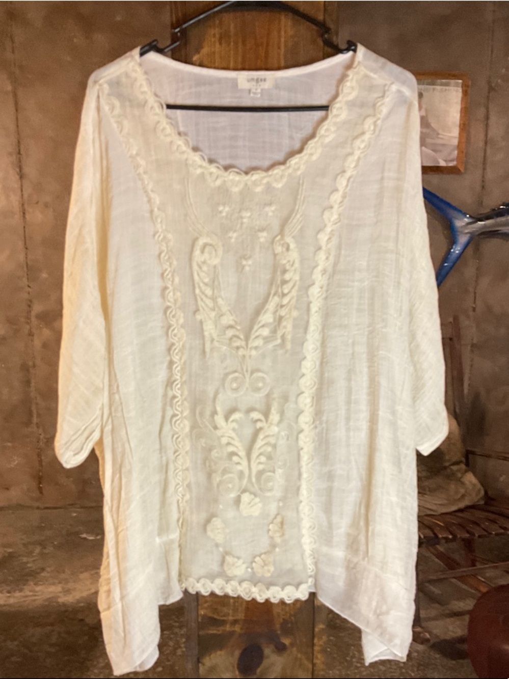Umgee Cream Embroidered Boho Tunic Top